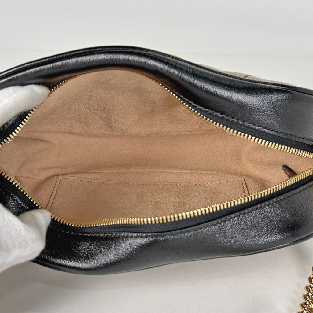 Gucci GG Marmont Chain Shoulder Bag Canvas Beige Black — view 6