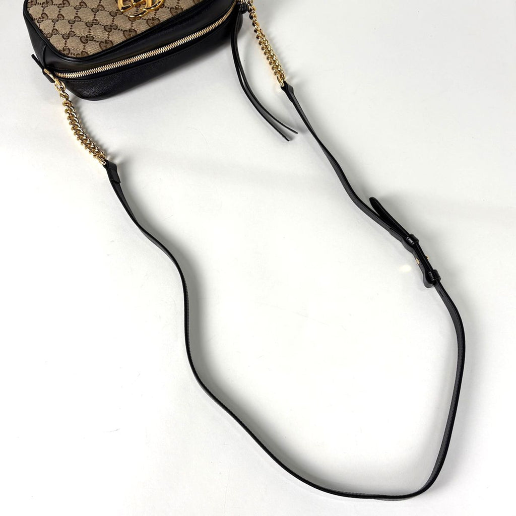 Gucci GG Marmont Chain Shoulder Bag Canvas Beige Black — view 5