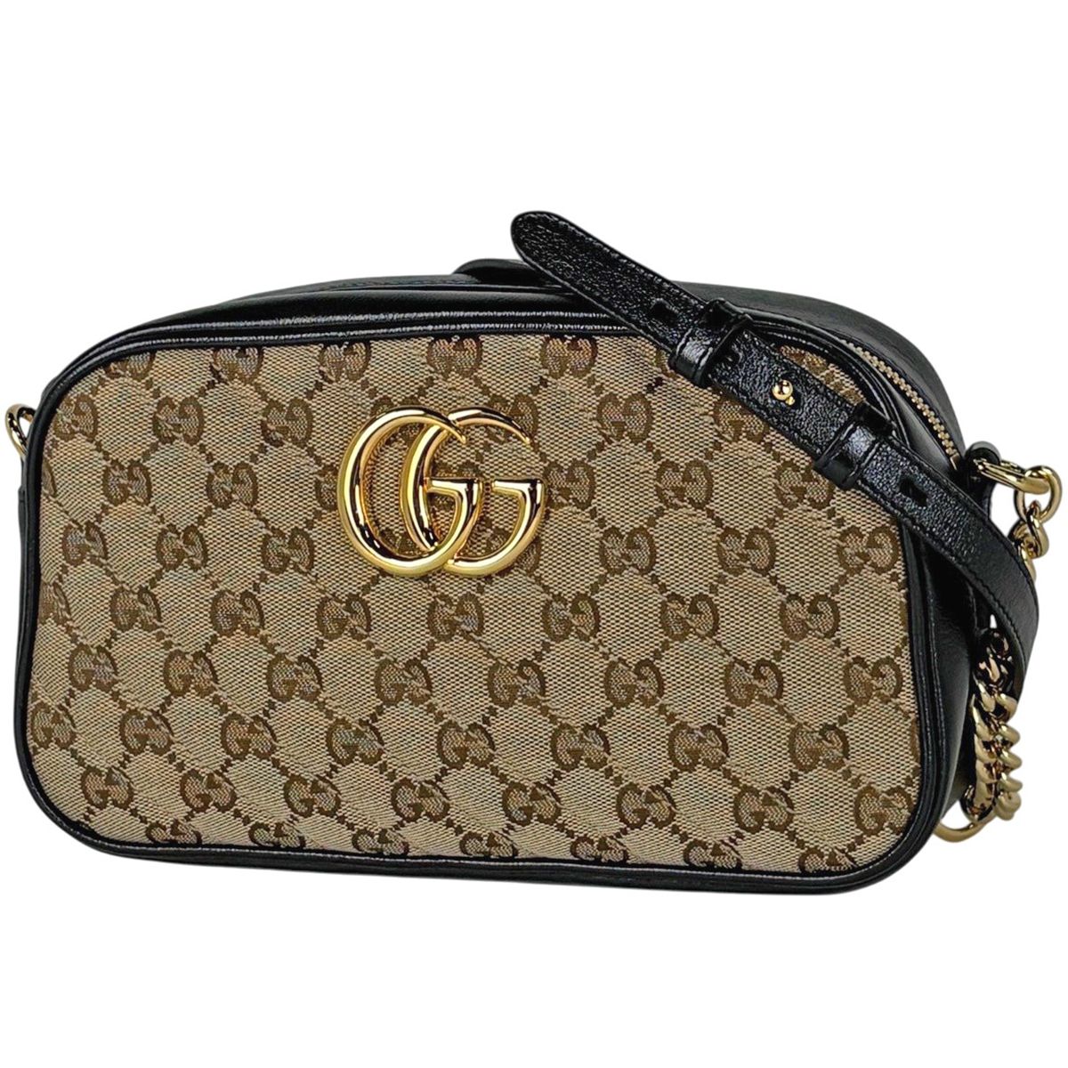 Gucci GG Marmont Chain Shoulder Bag Canvas Beige Black