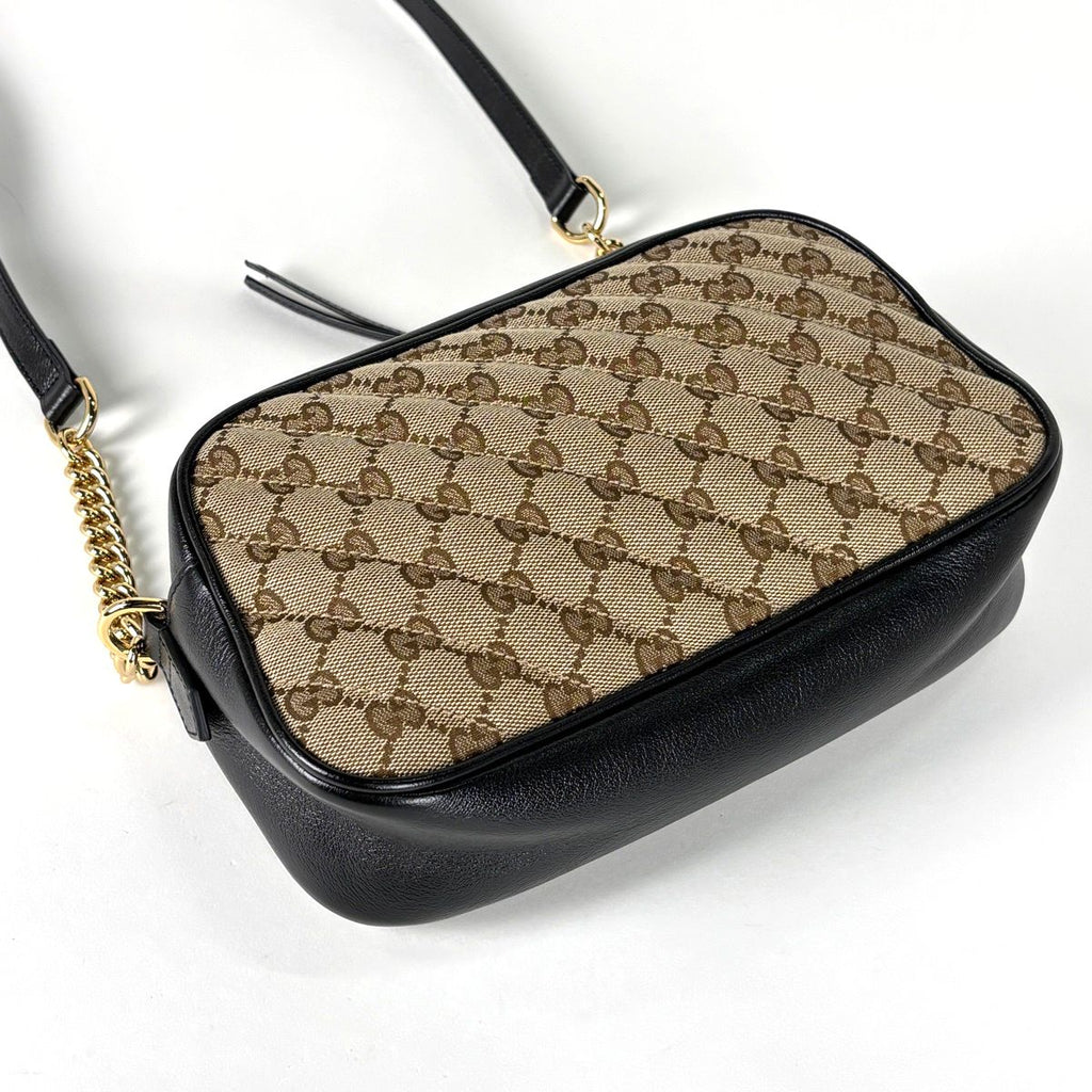 Gucci GG Marmont Chain Shoulder Bag Canvas Beige Black — view 2