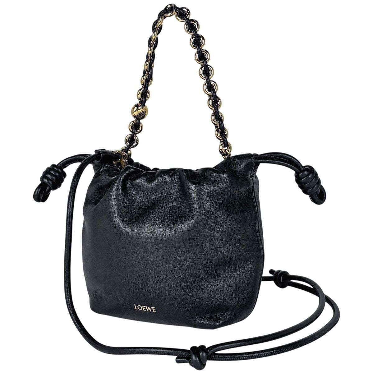 Loewe Logo Handbag 2-Way Flamenco Leather Black