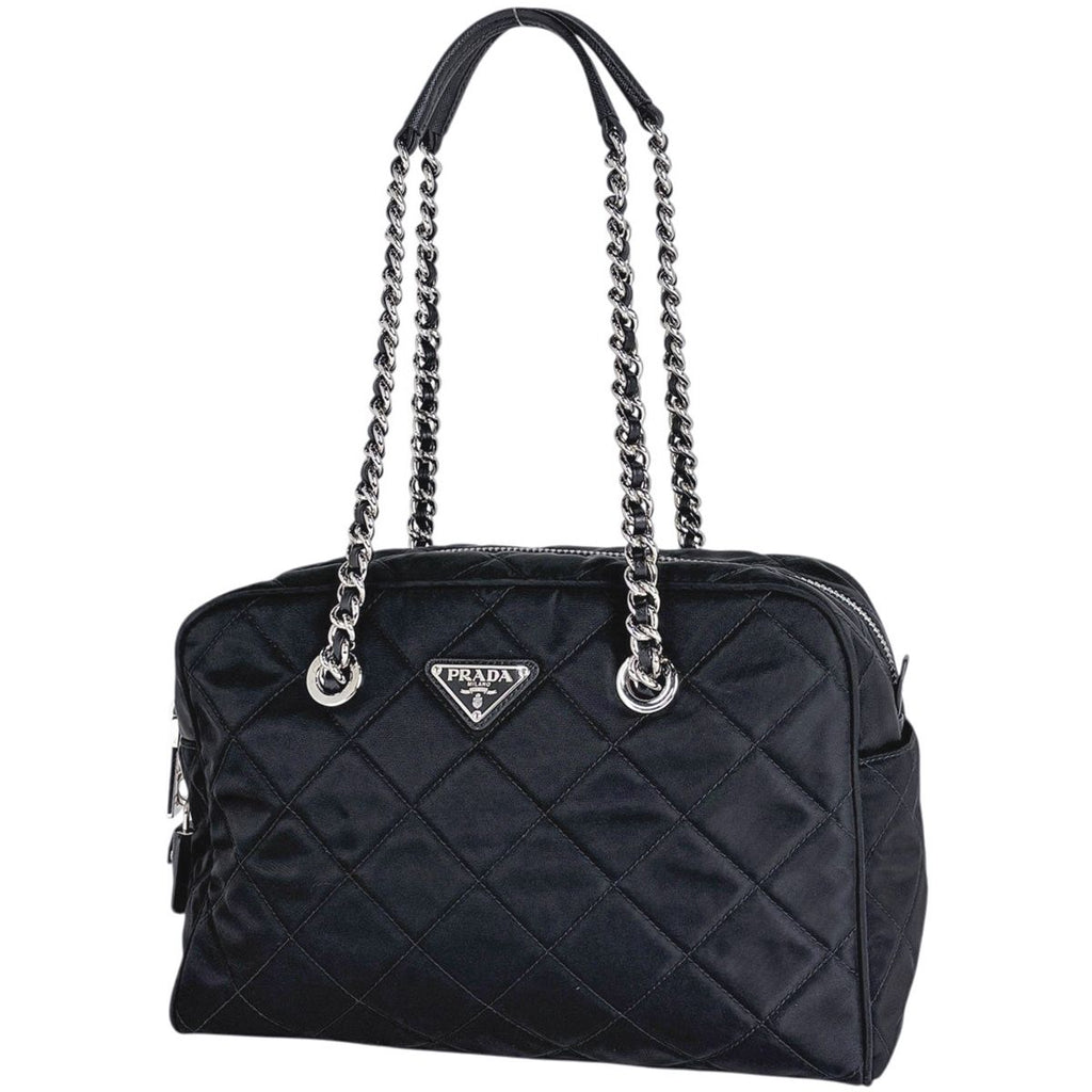 Prada Chain Tote Quilted Nylon Nero