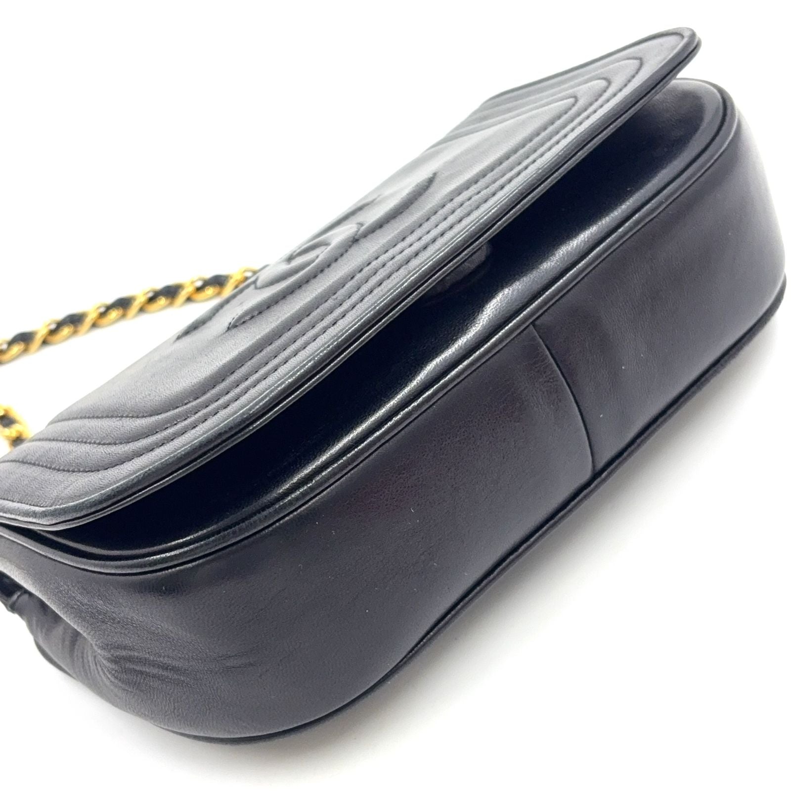 Chanel CC Logo Stitch Chain Leather Black Shoulder Bag Gold — view 8