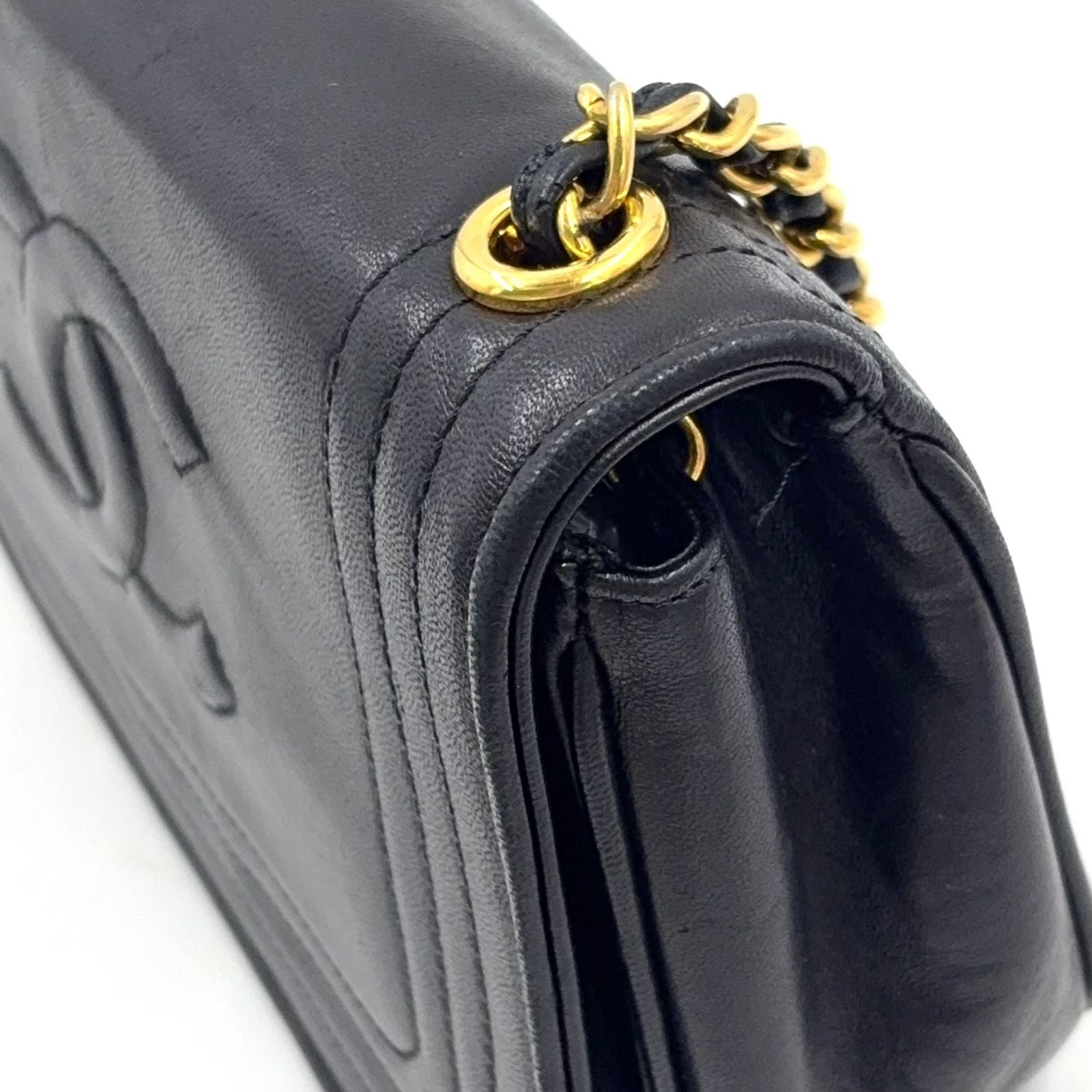 Chanel CC Logo Stitch Chain Leather Black Shoulder Bag Gold — view 9