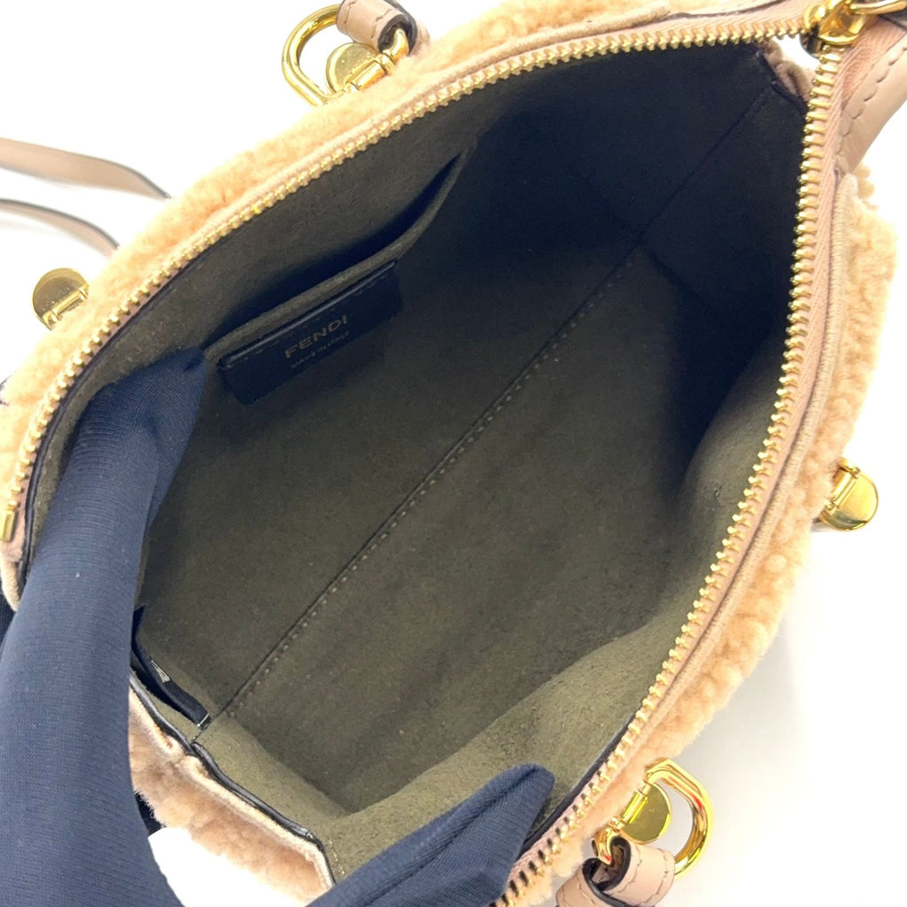 Fendi by the Way Mini Shoulder Shearling Calfskin Brown Beige Handbag Gold — view 3