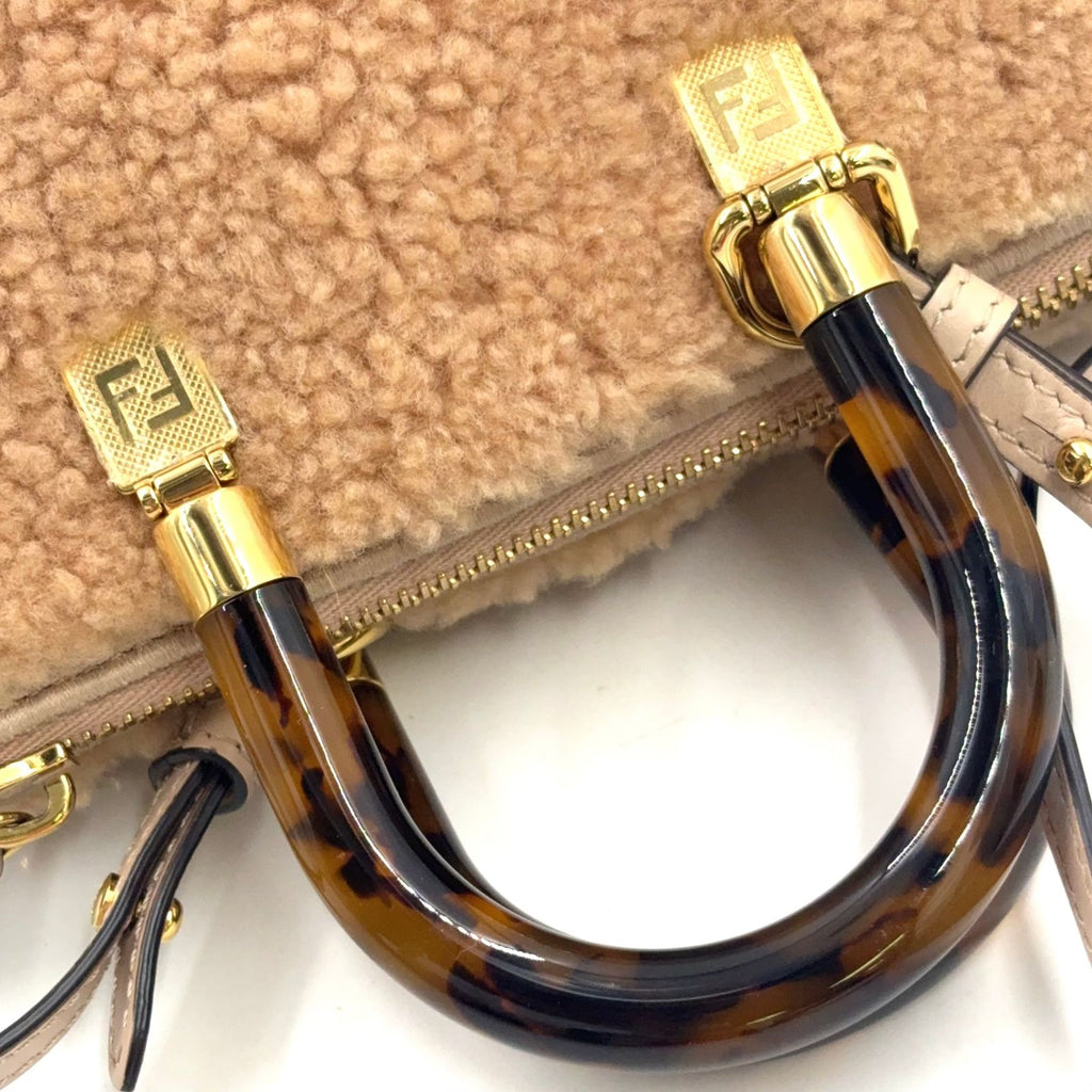 Fendi by the Way Mini Shoulder Shearling Calfskin Brown Beige Handbag Gold — view 6