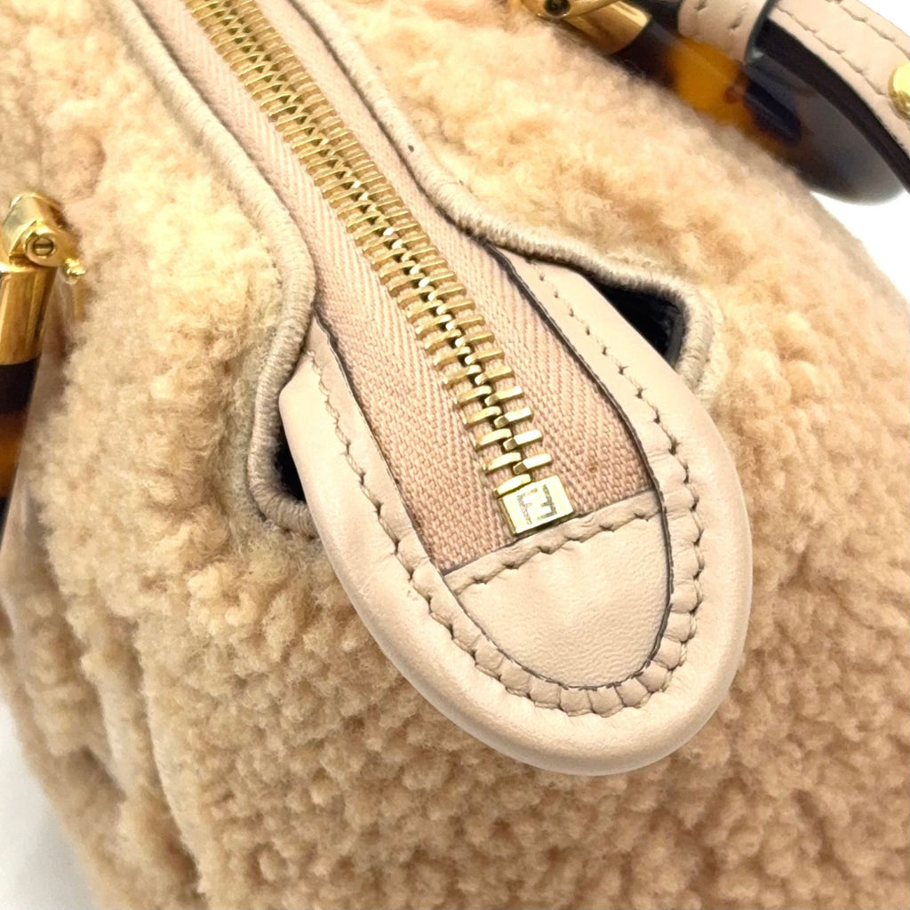 Fendi by the Way Mini Shoulder Shearling Calfskin Brown Beige Handbag Gold — view 9