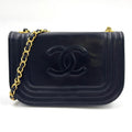 Chanel CC Logo Stitch Chain Leather Black Shoulder Bag Gold