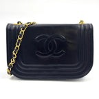 Chanel CC Logo Stitch Chain Leather Black Shoulder Bag Gold
