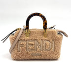 Fendi by the Way Mini Shoulder Shearling Calfskin Brown Beige Handbag Gold
