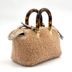 Fendi by the Way Mini Shoulder Shearling Calfskin Brown Beige Handbag Gold — view 2