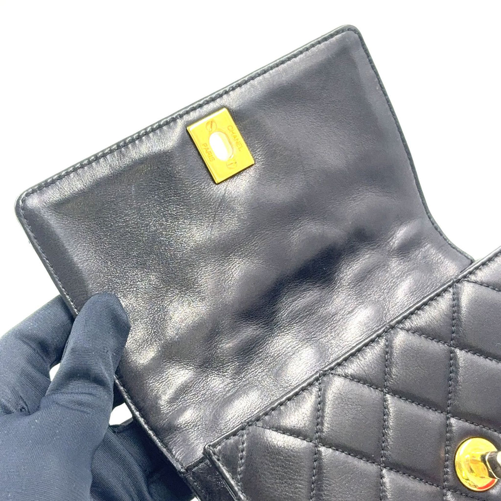 Chanel Quilted Belt Lambskin Black Bag Gold — view 6