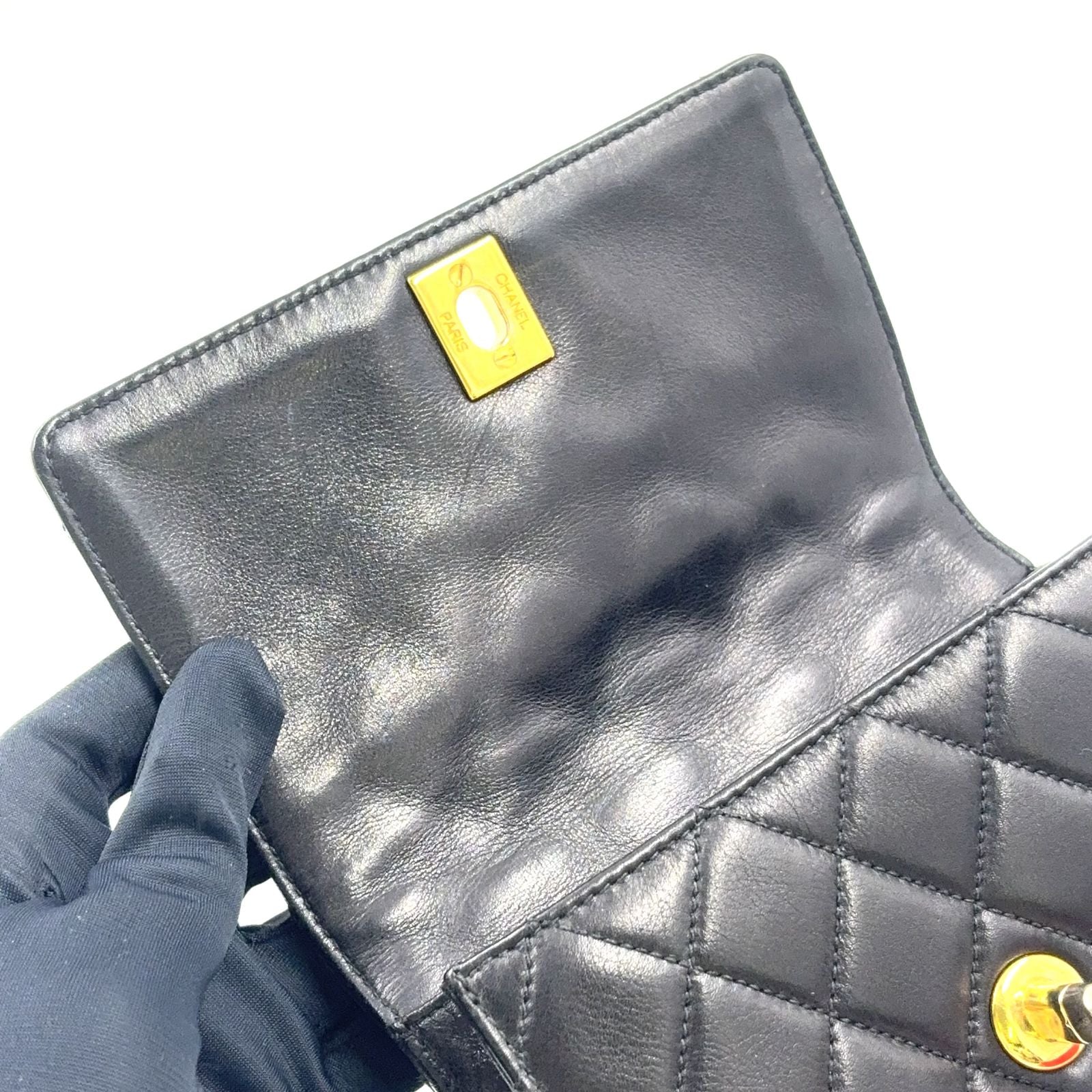Chanel Quilted Belt Lambskin Black Bag Gold — view 6