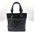 Chanel Paris Biarritz PM Leather Canvas Tote Silver