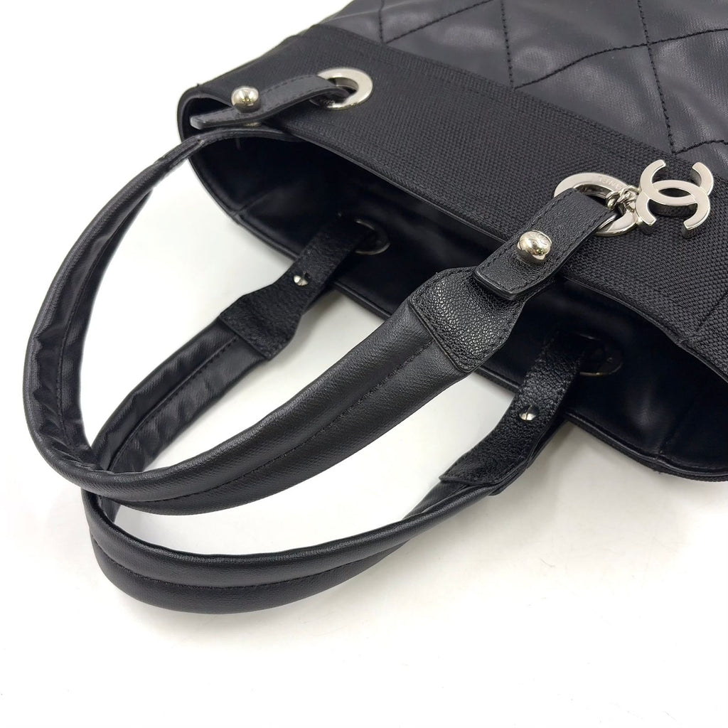 Chanel Paris Biarritz PM Leather Canvas Tote Silver — view 5