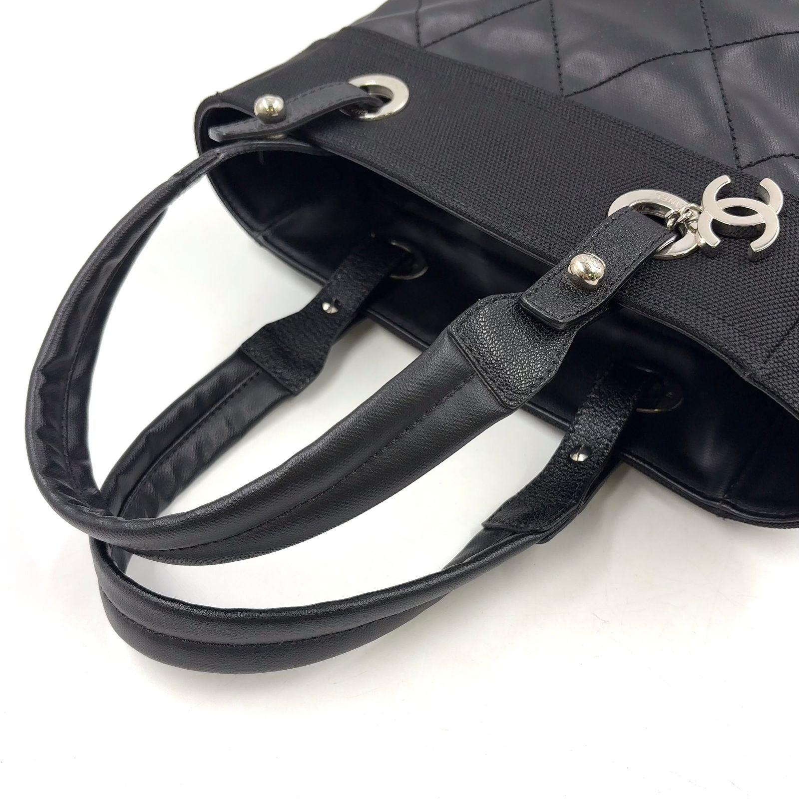 Chanel Paris Biarritz PM Leather Canvas Tote Silver — view 5
