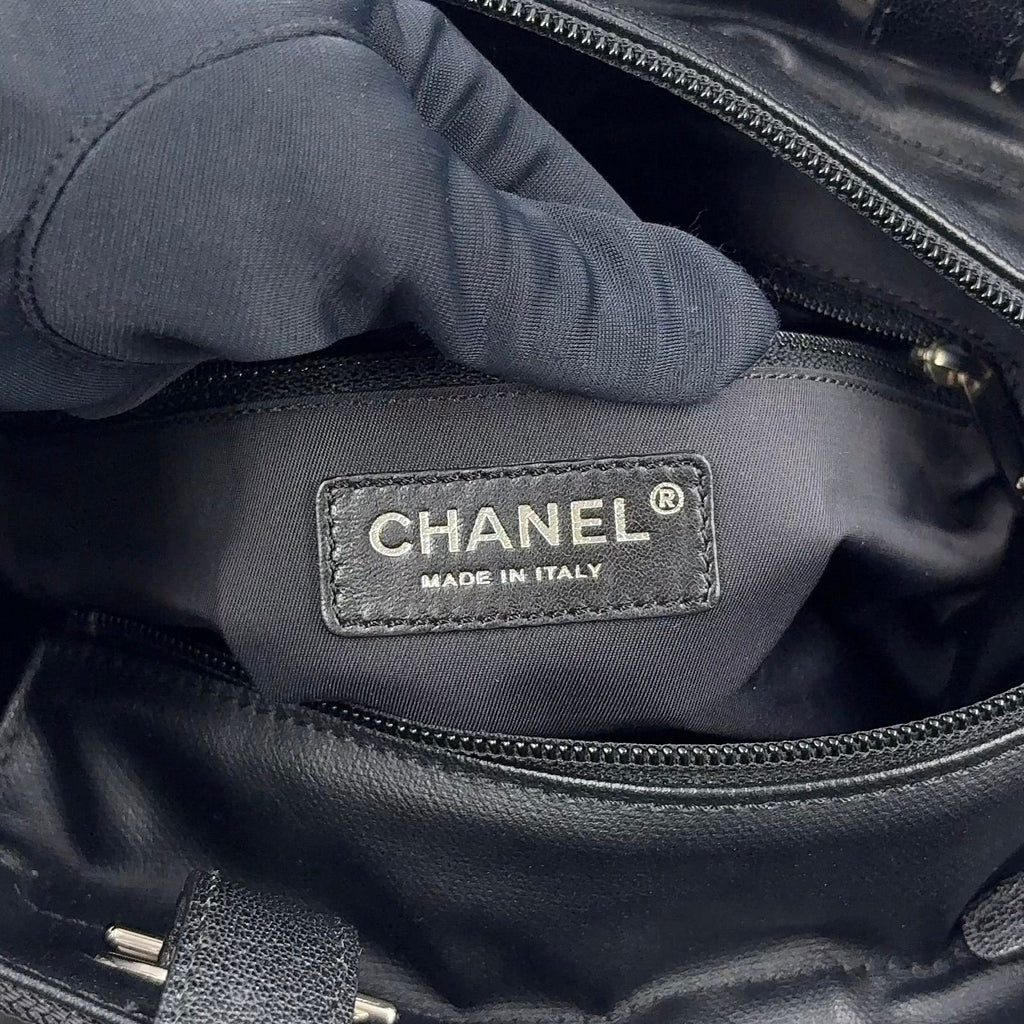 Chanel Paris Biarritz PM Leather Canvas Tote Silver — view 4