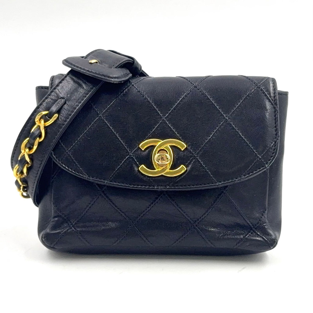 Chanel Quilted Turnlock Waist Pouch Belt Bag Unknown Lambskin Black Gold