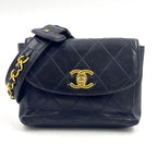 Chanel Quilted Turnlock Waist Pouch Belt Bag Unknown Lambskin Black Gold