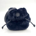 Fendi Vintage FF Logo Patch Drawstring Fur Leather Fur Navy Shoulder Bag Gold