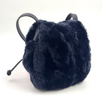 Fendi Vintage FF Logo Patch Drawstring Fur Leather Fur Navy Shoulder Bag Gold — view 2