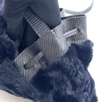 Fendi Vintage FF Logo Patch Drawstring Fur Leather Fur Navy Shoulder Bag Gold — view 9