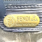 Fendi Vintage FF Logo Patch Drawstring Fur Leather Fur Navy Shoulder Bag Gold — view 4