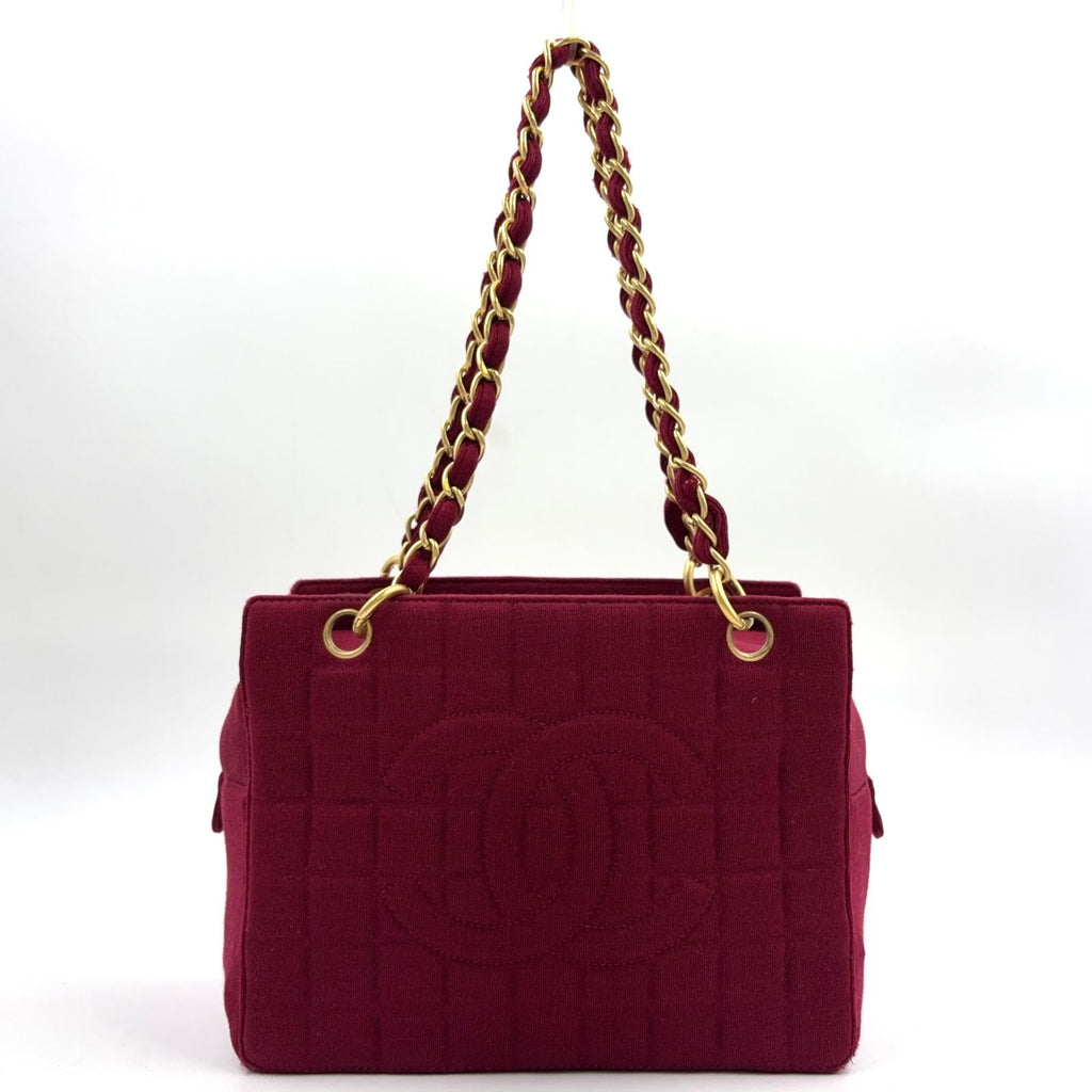 Chanel Choco Bar CC Logo Cotton Bordeaux Chain Shoulder Bag Gold