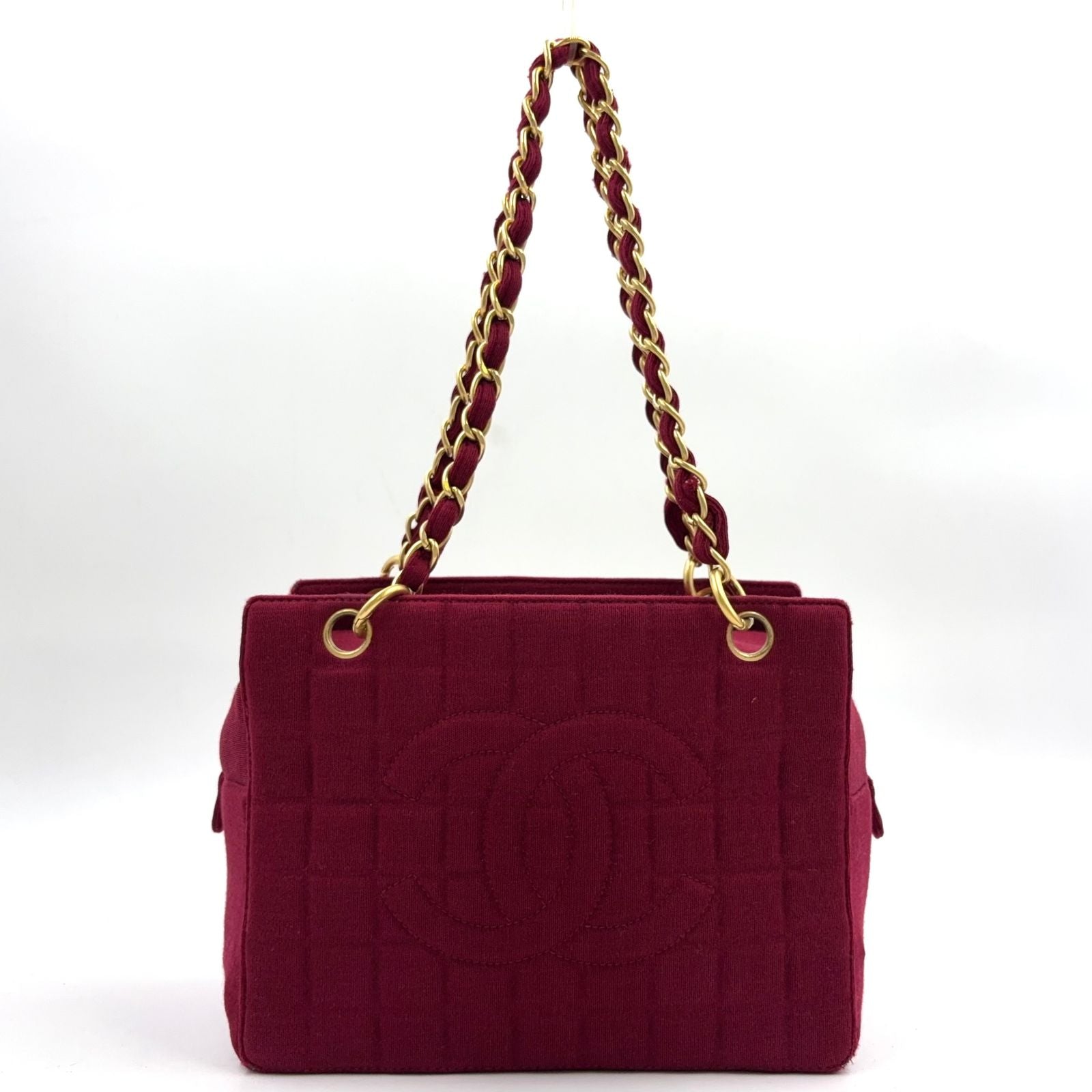 Chanel Choco Bar CC Logo Cotton Bordeaux Chain Shoulder Bag Gold