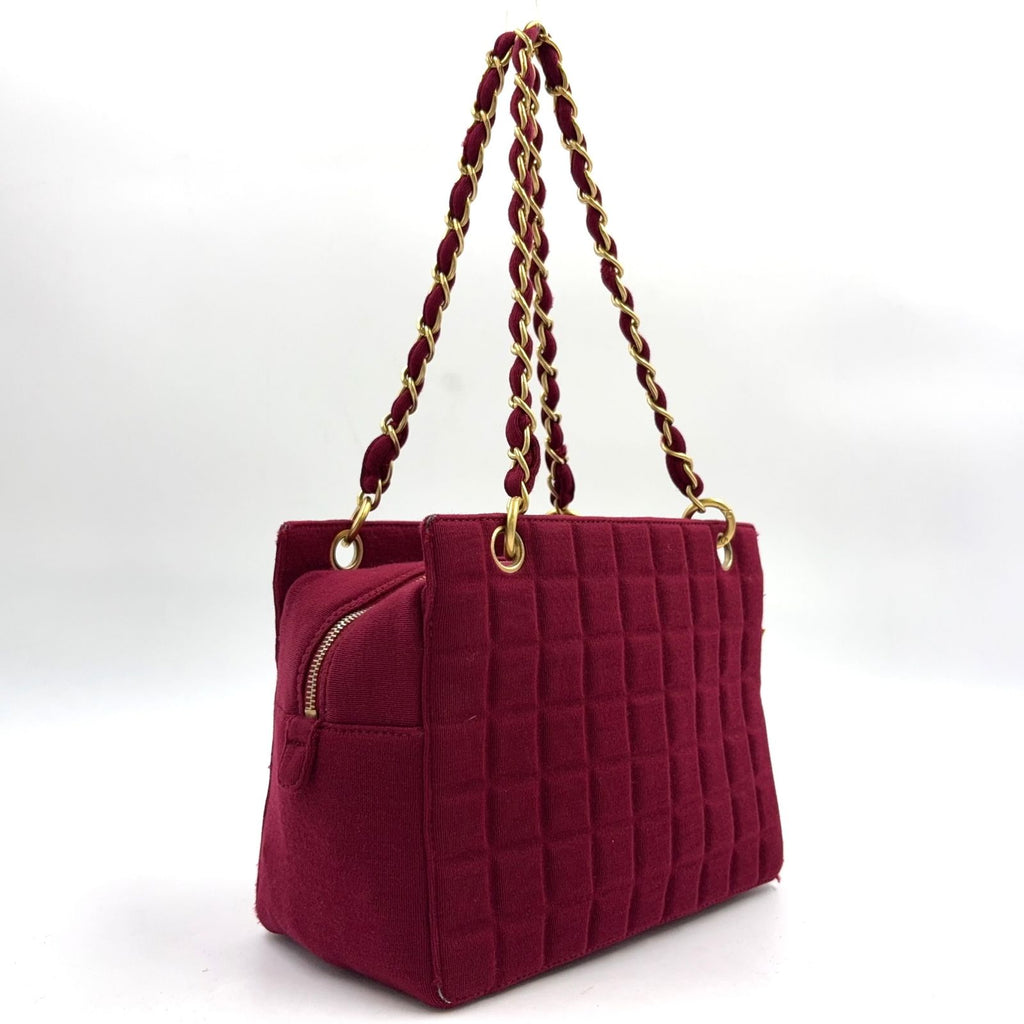 Chanel Choco Bar CC Logo Cotton Bordeaux Chain Shoulder Bag Gold — view 2