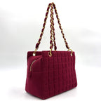 Chanel Choco Bar CC Logo Cotton Bordeaux Chain Shoulder Bag Gold — view 2
