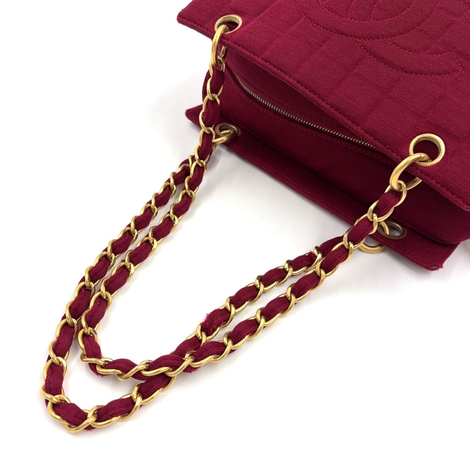 Chanel Choco Bar CC Logo Cotton Bordeaux Chain Shoulder Bag Gold — view 9