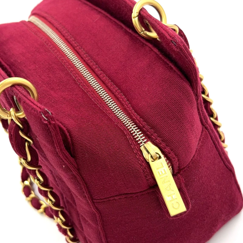 Chanel Choco Bar CC Logo Cotton Bordeaux Chain Shoulder Bag Gold — view 8