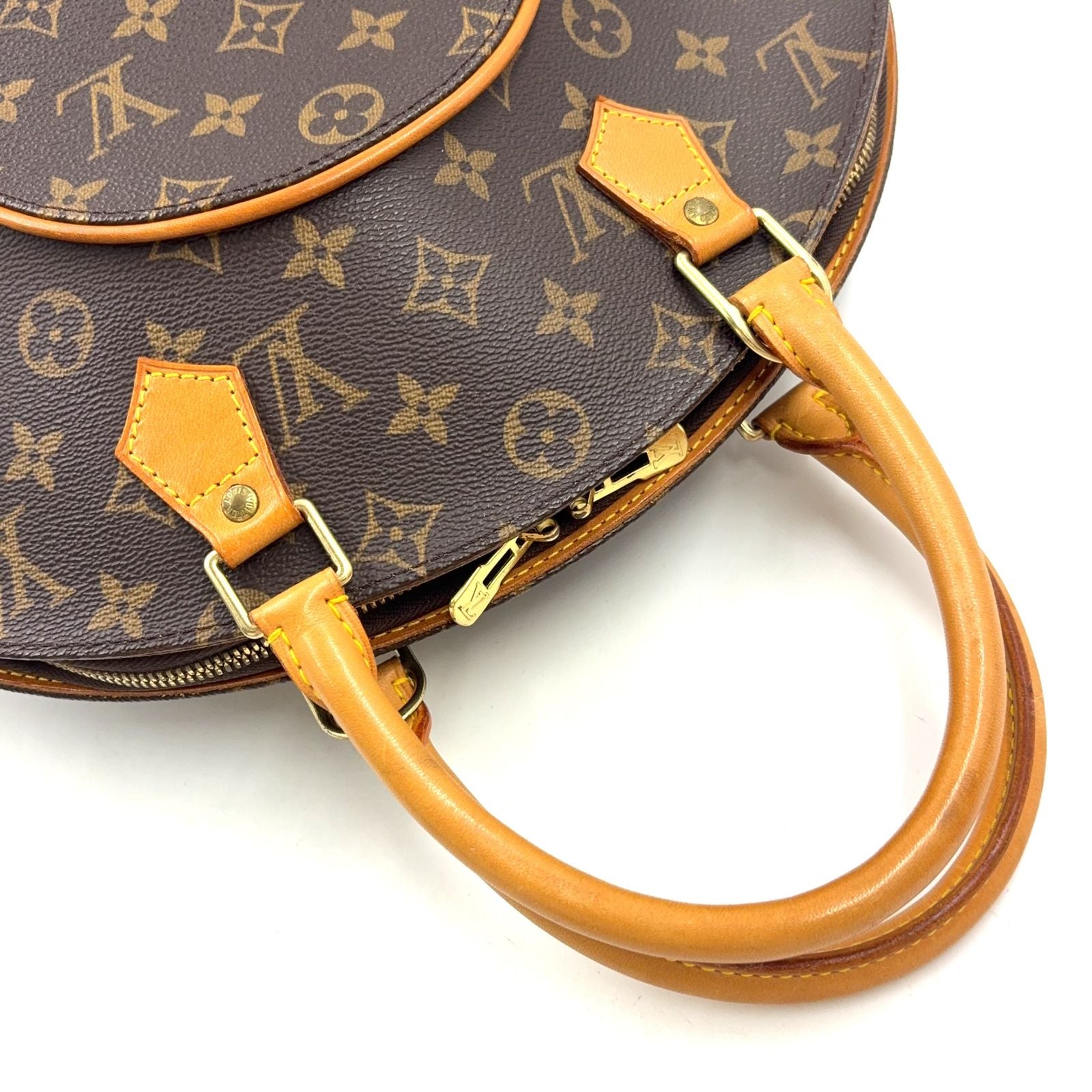 Louis Vuitton Ellipse MM Monogram Leather Brown Handbag Gold — view 6