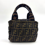 Fendi Zucca Pattern Leather Nylon Khaki Brown Mini Handbag Silver