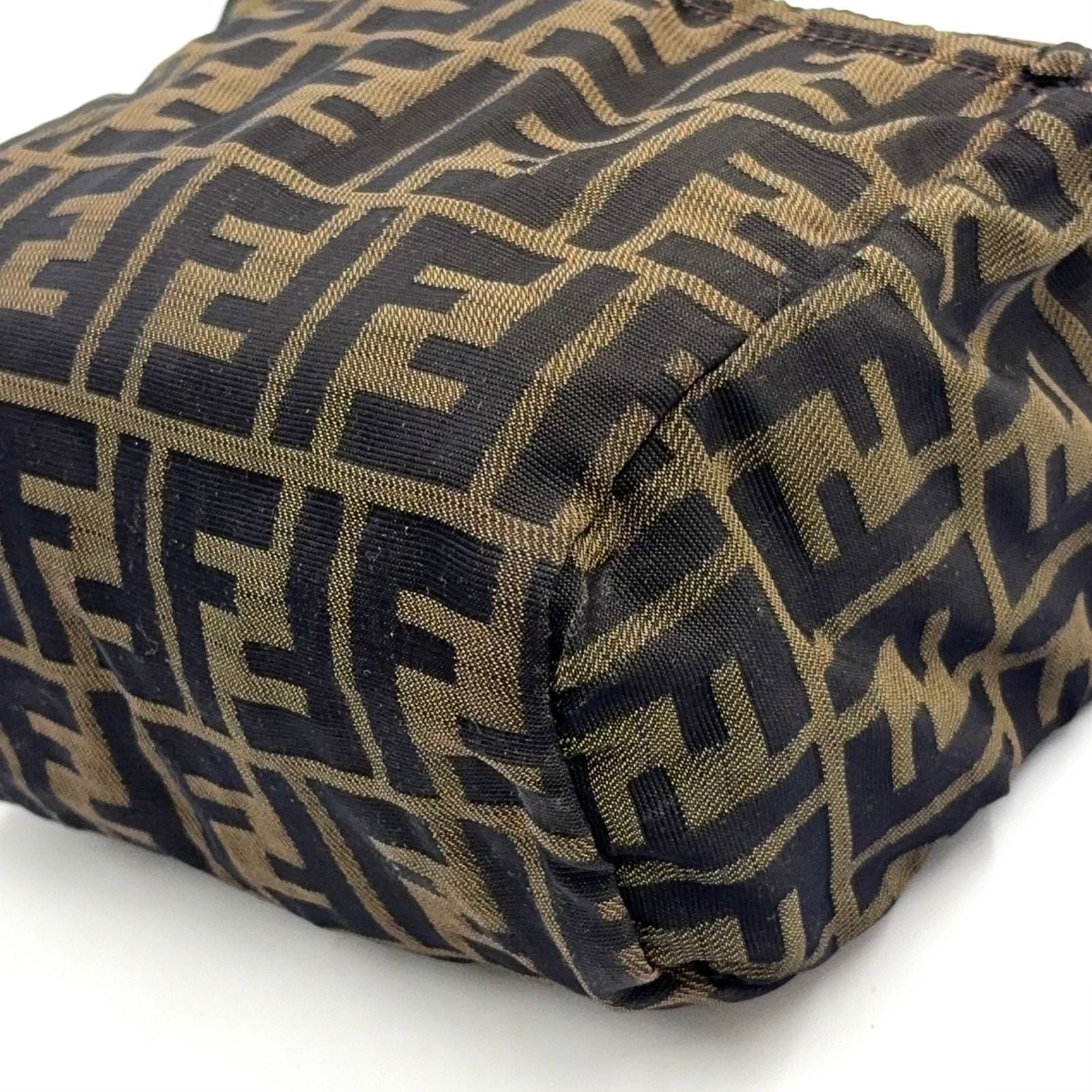Fendi Zucca Pattern Leather Nylon Khaki Brown Mini Handbag Silver — view 6