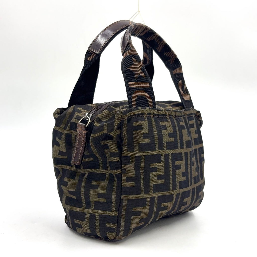 Fendi Zucca Pattern Leather Nylon Khaki Brown Mini Handbag Silver — view 2