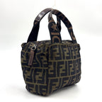 Fendi Zucca Pattern Leather Nylon Khaki Brown Mini Handbag Silver — view 2