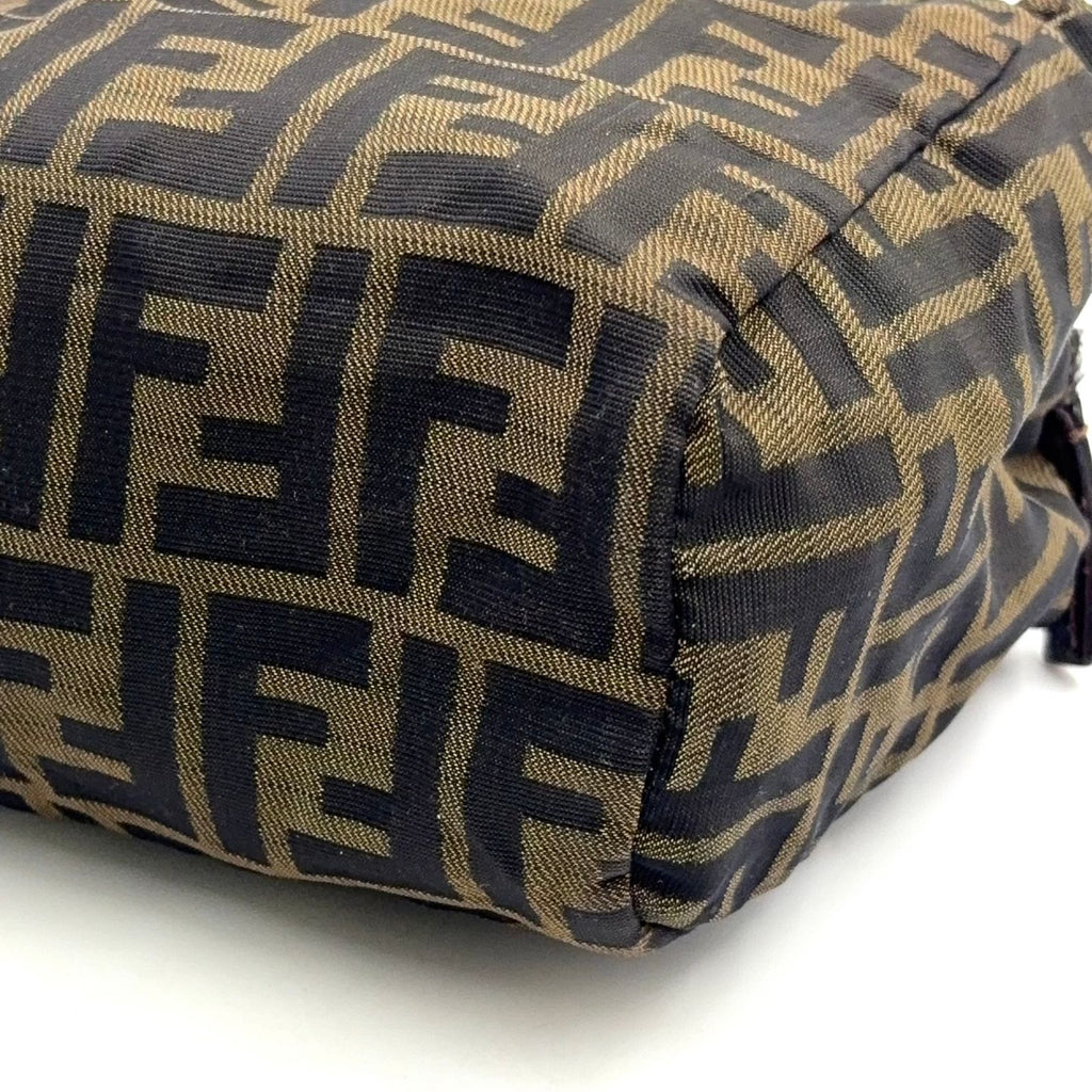 Fendi Zucca Pattern Leather Nylon Khaki Brown Mini Handbag Silver — view 7