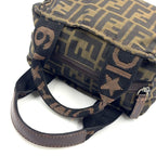 Fendi Zucca Pattern Leather Nylon Khaki Brown Mini Handbag Silver — view 9