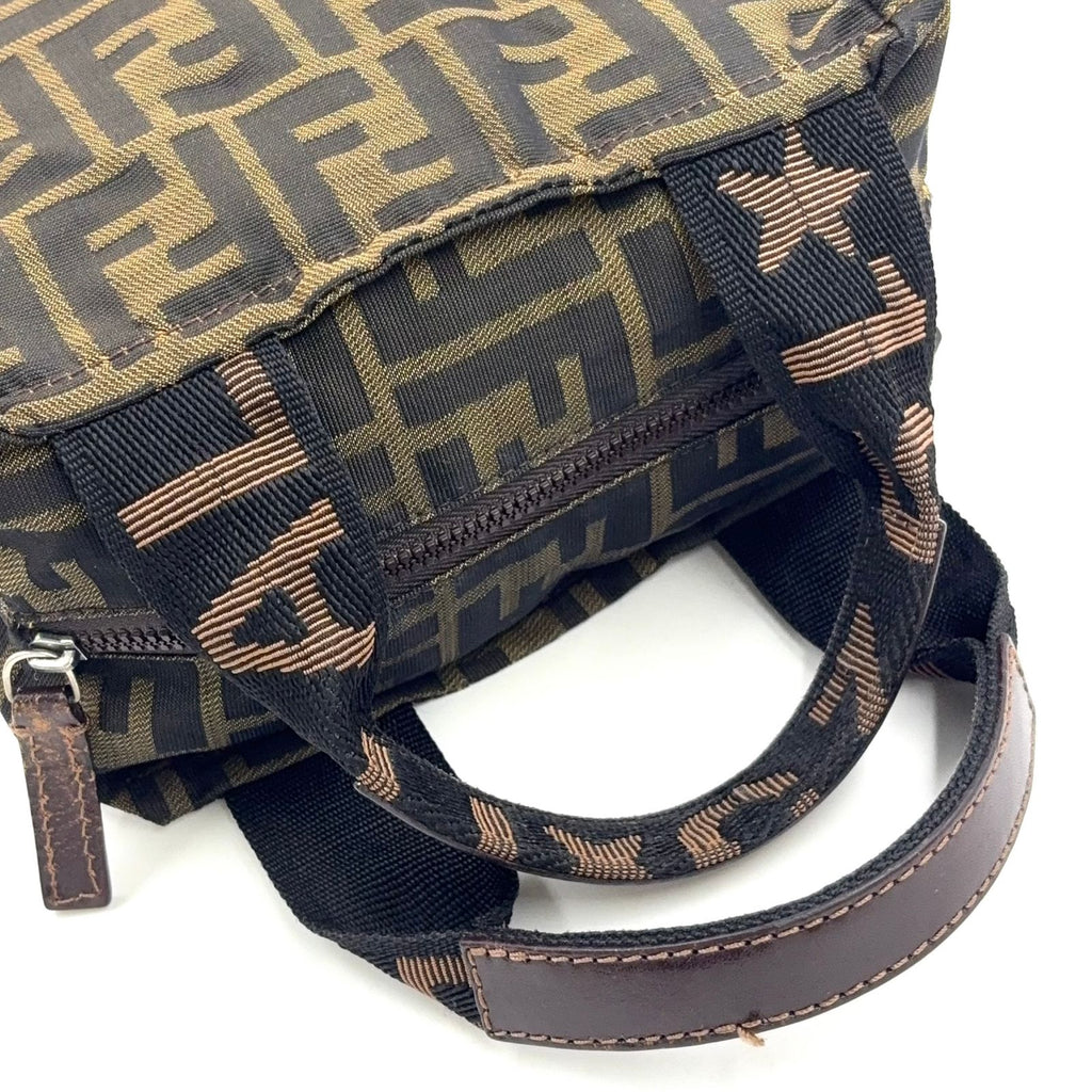 Fendi Zucca Pattern Leather Nylon Khaki Brown Mini Handbag Silver — view 8
