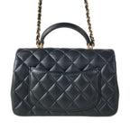 Chanel Shoulder Bag Quilted Top Handle Mini Flap Black Chain Champagne Gold — view 3