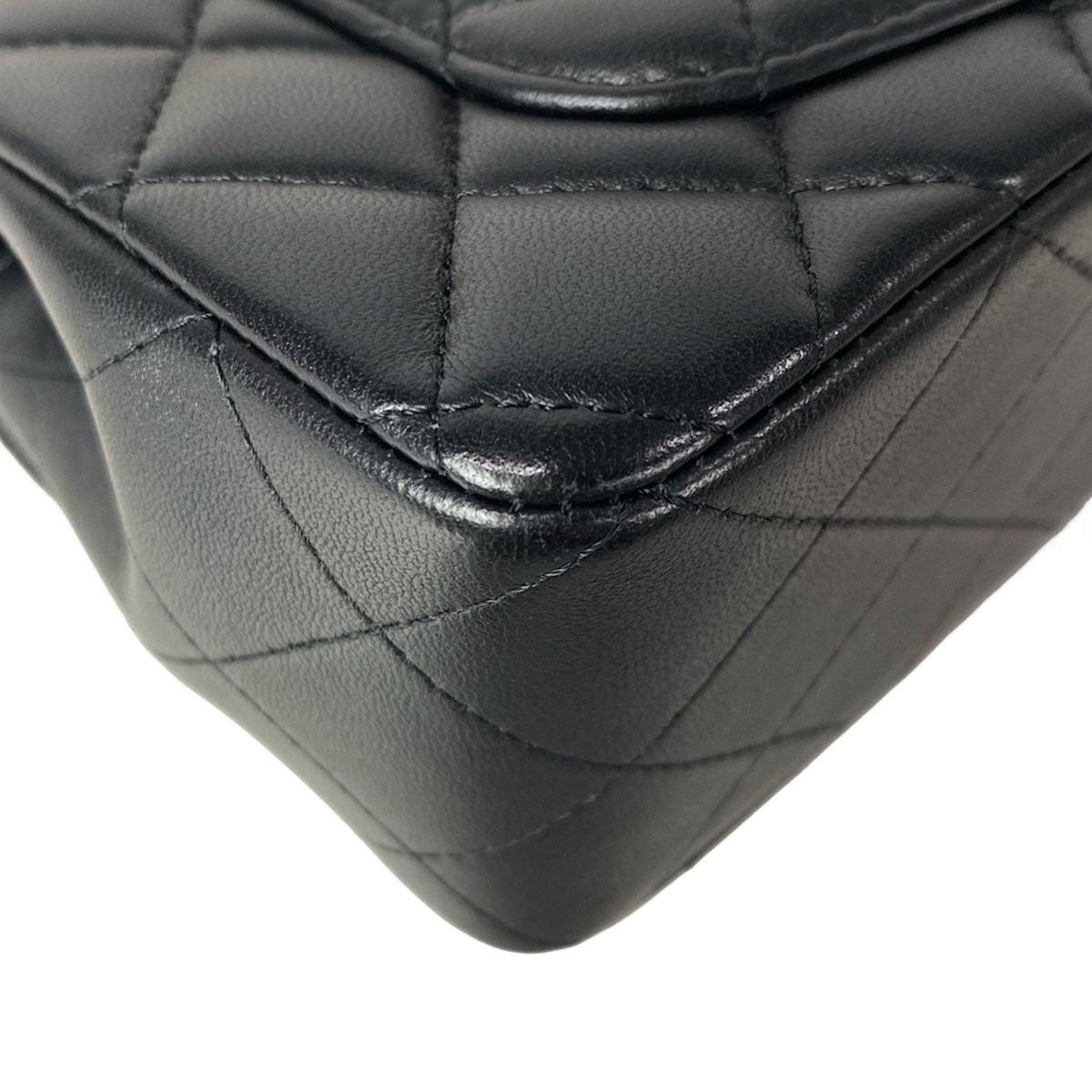 Chanel Shoulder Bag Quilted Top Handle Mini Flap Black Chain Champagne Gold — view 8