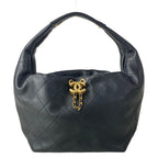 Chanel Shoulder Bag Hobo Black Gold Metal