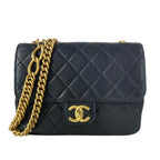 Chanel Shoulder Bag Quilted Black Chain Gold Leather