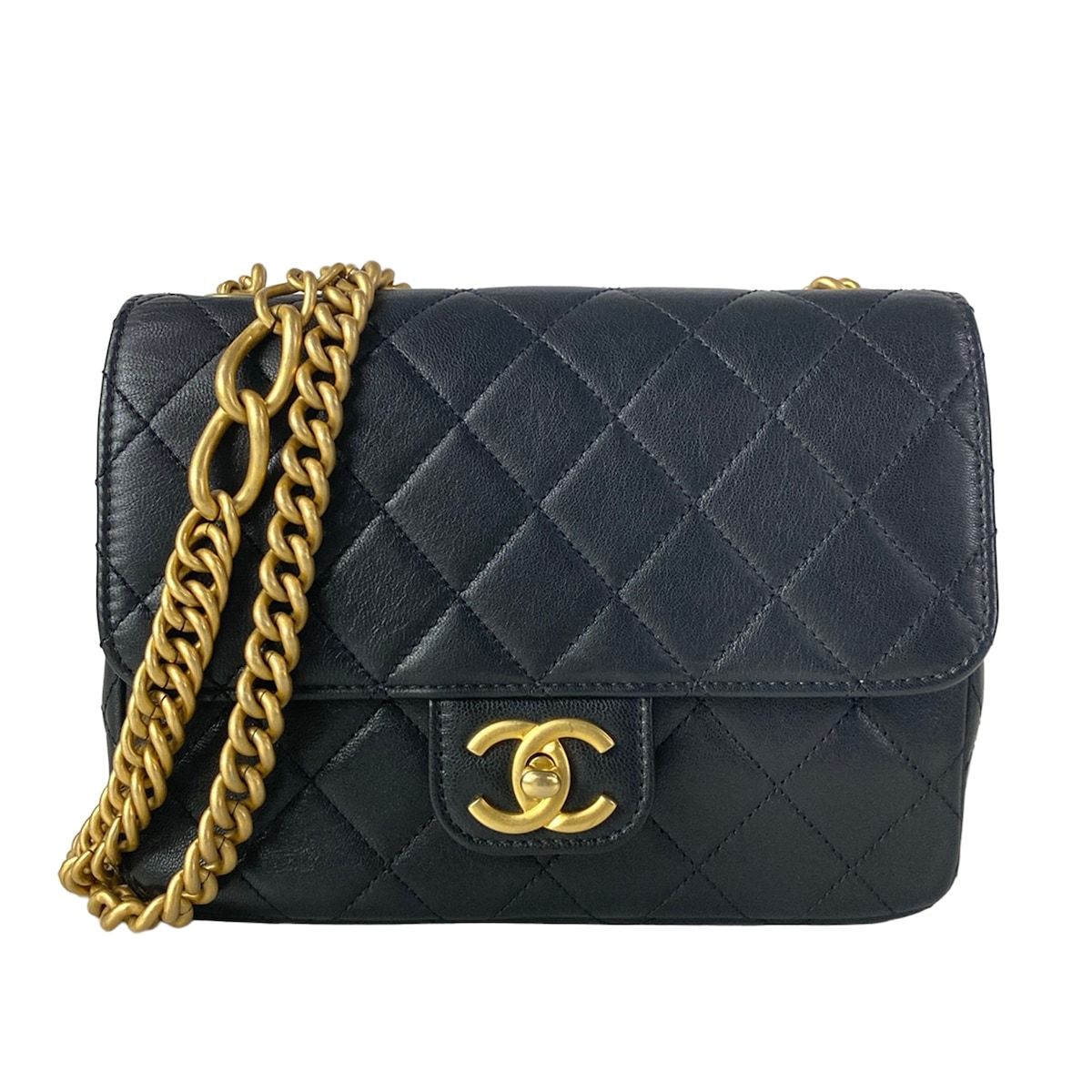 Chanel Shoulder Bag Quilted Black Chain Gold Leather