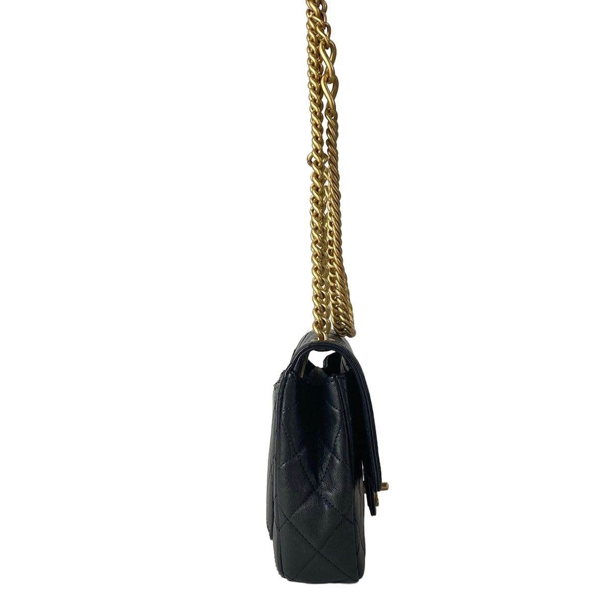 Chanel Shoulder Bag Quilted Black Chain Gold Leather — view 2