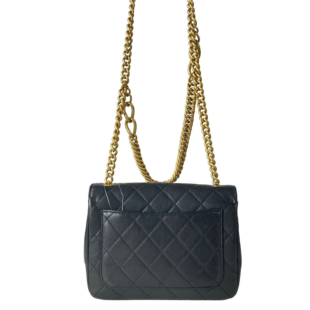 Chanel Shoulder Bag Quilted Black Chain Gold Leather — view 3