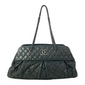 Chanel Shoulder Bag Quilted Dark Gray Vintage Silver Chain Leather