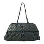 Chanel Shoulder Bag Quilted Dark Gray Vintage Silver Chain Leather